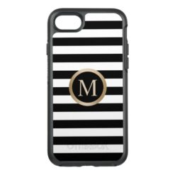 Modern Gold Monogram Initial Black & White Stripes OtterBox Symmetry iPhone 7 Case