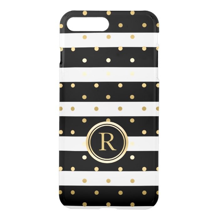Modern Gold Polka Dots & Black & White Stripes iPhone 7 Plus Case