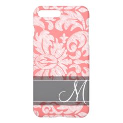 Modern Lace Damask Pattern - Coral and Gray iPhone 7 Plus Case
