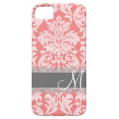 Modern Lace Damask Pattern - Coral and Gray iPhone SE/5/5s Case