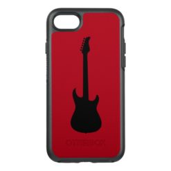 Modern Music Black Electric Guitar on Dark Red OtterBox Symmetry iPhone 7 Case