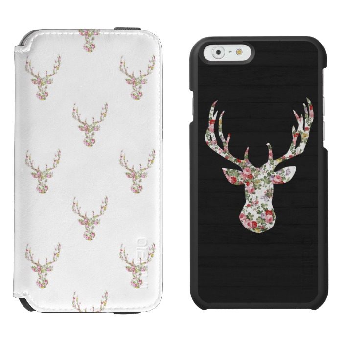 Modern Pink White Vintage Floral Deer Head iPhone 6/6s Wallet Case