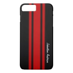 Modern Red And Black Racing Stripes With Name iPhone 7 Plus Case