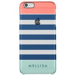 Modern Stylish Coral Mint Navy White Stripes Clear iPhone 6 Plus Case