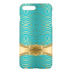 Modern Turquoise & Faux Gold Zebra Stripes Pattern iPhone 7 Plus Case