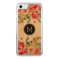 Modern Watercolors Colorful Flowers Monogram Carved iPhone 7 Case