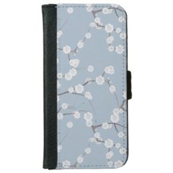 Modern White Blue Cherries Blossom Floral Pattern iPhone 6/6s Wallet Case