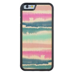 Modern abstract watercolor pink blue stripes Carved maple iPhone 6 bumper case