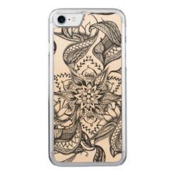 Modern black and white floral mandala illustration Carved iPhone 7 case