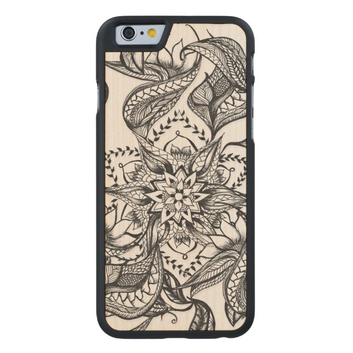 Modern black and white floral mandala illustration Carved maple iPhone 6 slim case