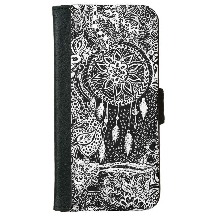 Modern black white dreamcatcher floral pattern wallet phone case for iPhone 6/6s
