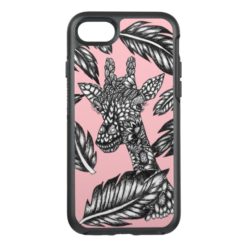 Modern black white floral giraffe pastel pink OtterBox symmetry iPhone 7 case