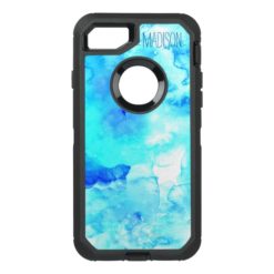 Modern blue sea watercolor monogram OtterBox defender iPhone 7 case