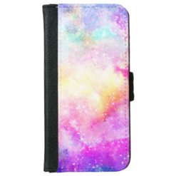 Modern bright pastel nebula watercolor iPhone 6/6s wallet case