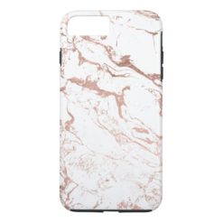 Modern chic faux rose gold elegant white marble iPhone 7 plus case