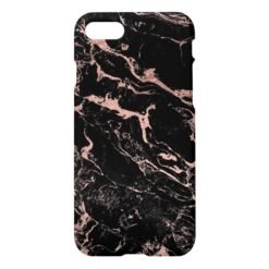 Modern chic faux rose gold foil black marble iPhone 7 case