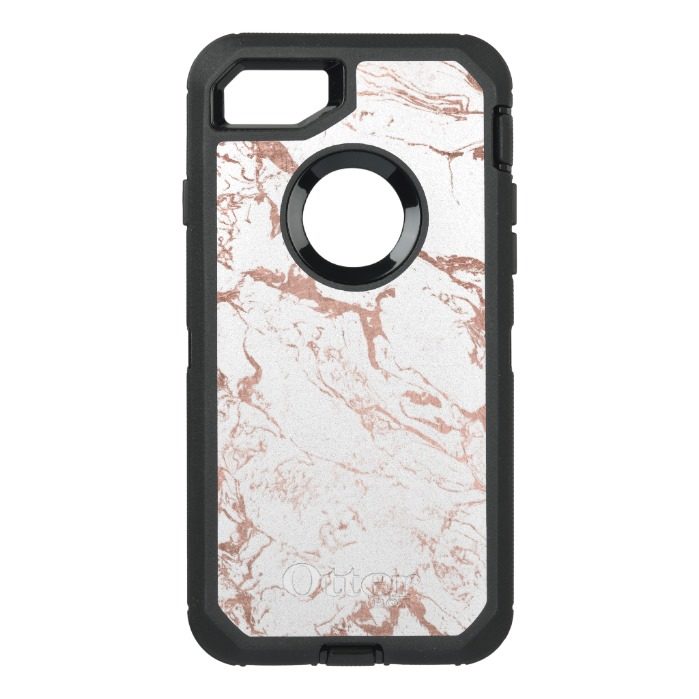 Modern chic faux rose gold white marble OtterBox defender iPhone 7 case