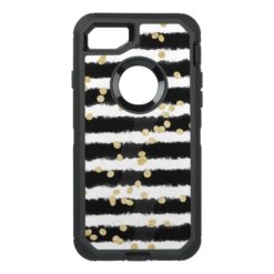 Modern chic gold confetti black watercolor stripes OtterBox defender iPhone 7 case