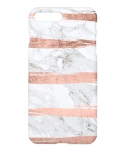 Modern chic rose gold brush stripes white marble iPhone 7 plus case