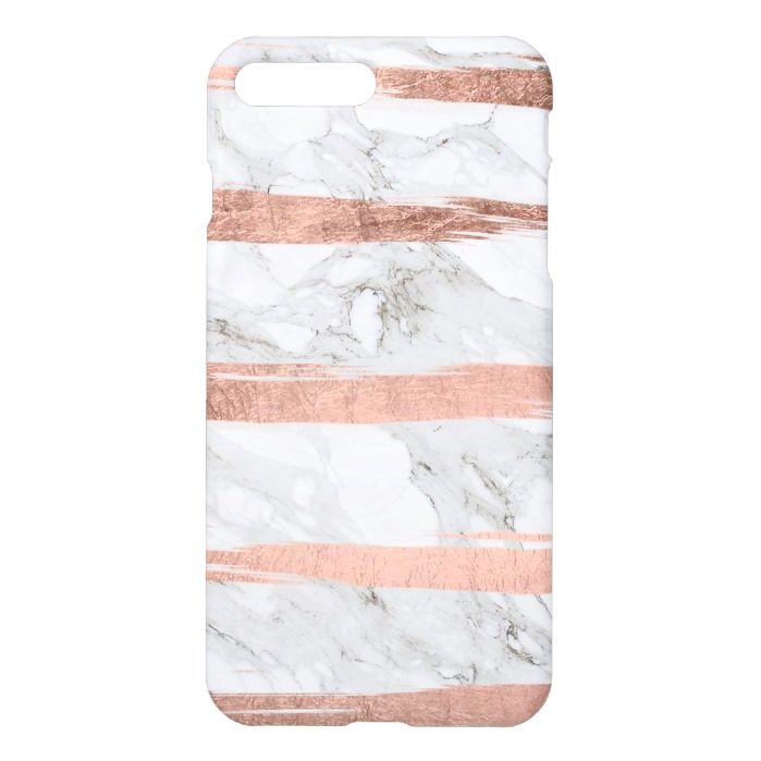Modern chic rose gold brush stripes white marble iPhone 7 plus case