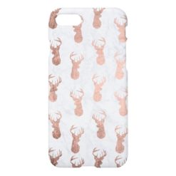 Modern faux rose gold deer pattern white marble iPhone 7 case