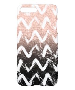 Modern faux rose gold glitter black marble chevron iPhone 7 plus case