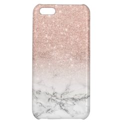 Modern faux rose pink glitter ombre white marble iPhone 5C cover