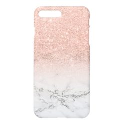 Modern faux rose pink glitter ombre white marble iPhone 7 plus case