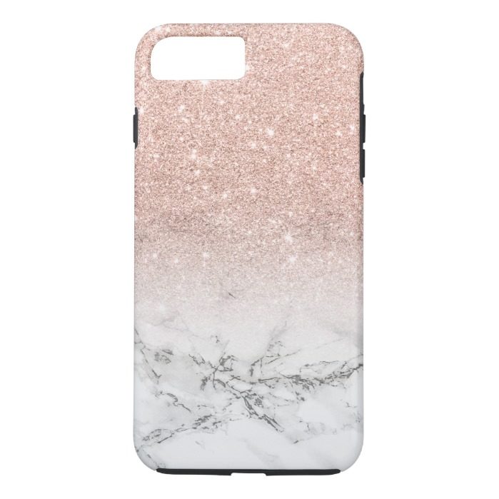 Modern faux rose pink glitter ombre white marble iPhone 7 plus case