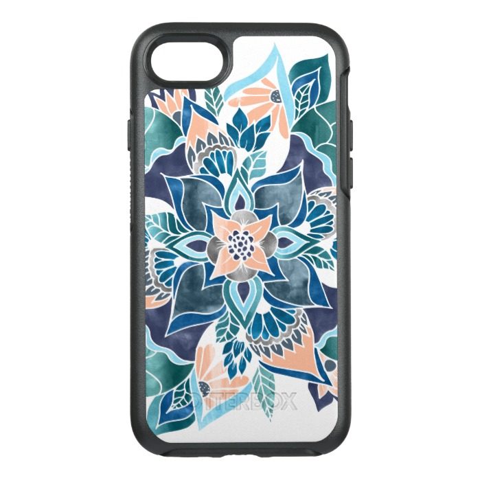 Modern floral coral blue watercolor hand drawn OtterBox symmetry iPhone 7 case
