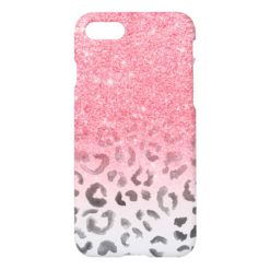 Modern girly faux pink glitter leopard watercolor iPhone 7 case