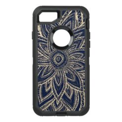 Modern gold abstract flower drawing on black OtterBox defender iPhone 7 case