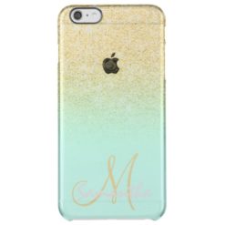 Modern gold ombre mint green block personalized clear iPhone 6 plus case