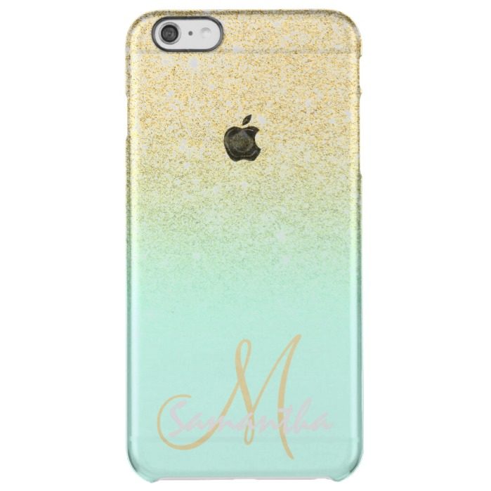 Modern gold ombre mint green block personalized clear iPhone 6 plus case