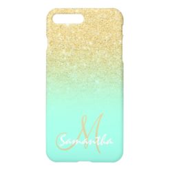 Modern gold ombre mint green block personalized iPhone 7 plus case