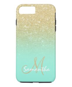 Modern gold ombre mint green block personalized iPhone 7 plus case