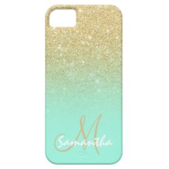 Modern gold ombre mint green block personalized iPhone SE/5/5s case