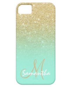 Modern gold ombre mint green block personalized iPhone SE/5/5s case
