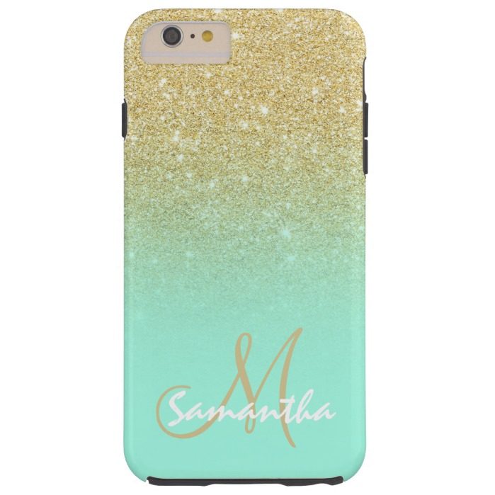 Modern gold ombre mint green block personalized tough iPhone 6 plus case