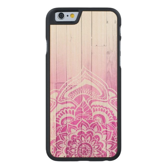 Modern handdrawn henna mandala pink ombre wood Carved maple iPhone 6 slim case