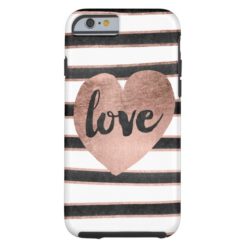 Modern love typography rose gold hearts stripes tough iPhone 6 case
