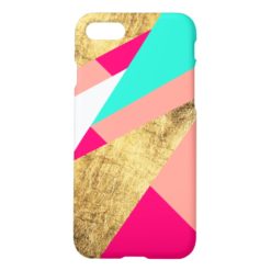 Modern mint coral gold triangles color block iPhone 7 case