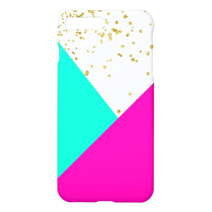 Modern neon pink turquoise color block gold girly iPhone 7 plus case