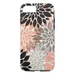 Modern pink coral black trendy floral pattern iPhone 7 case