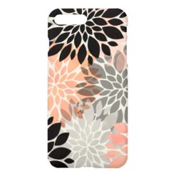 Modern pink coral black trendy floral pattern iPhone 7 plus case