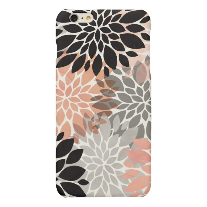 Modern pink coral black trendy floral pattern matte iPhone 6 plus case