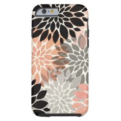Modern pink coral black trendy floral pattern tough iPhone 6 case