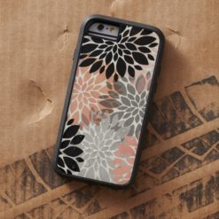 Modern pink coral black trendy floral pattern tough xtreme iPhone 6 case