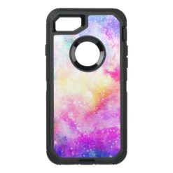 Modern pink pastel nebula hand painted watercolor OtterBox defender iPhone 7 case
