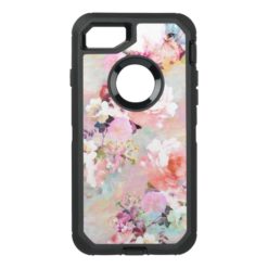 Modern pink teal watercolor chic floral pattern OtterBox defender iPhone 7 case